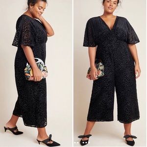 Anthropologie Cerise Burnout Velvet Jumpsuit 1X